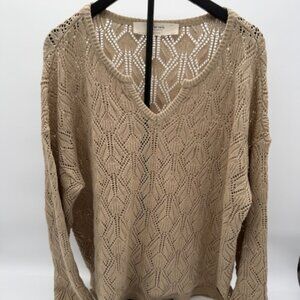 Peace Love World Boheme Open Knit Boho V-Neck Sweater XL